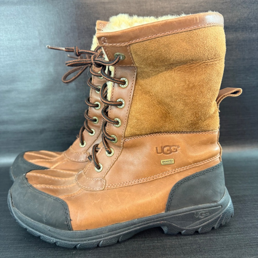 UGG Butte Mens size 8 Winter Brown Leather Waterproof Fur Lined Boots 5521 - Picture 5 of 13